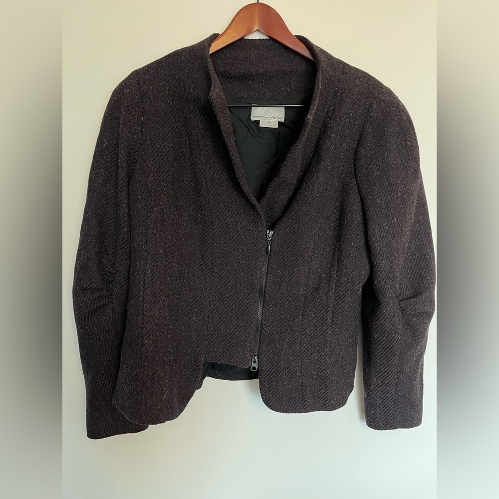 Christian Chenail candian designer  Women's Dark wool Blazer and skirt size 14 - Picture 2 of 11